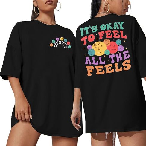 Mental Health Awareness Shirt Women - Its Okay to Feel All The Feels Shirts Inspirational Tee Graphic Short Sleeve Top in Saudi Arabia