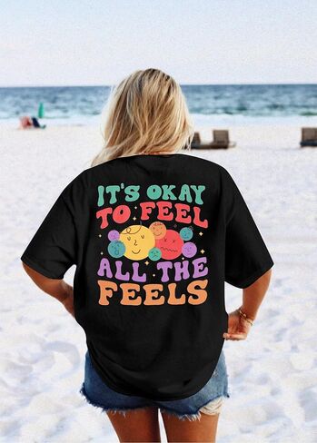 Mental Health Awareness Shirt Women - Its Okay to Feel All The Feels Shirts Inspirational Tee Graphic Short Sleeve Top in Saudi Arabia