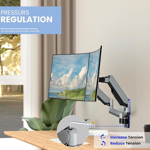 حامل شاشة مزدوج على الحائط، ذراع شاشة حائط زنبركي غازي للشاشات المسطحة/المنحنية مقاس 17 إلى 32 بوصة، كل منها يحمل ما يصل إلى 19.8 رطلًا، حامل شاشة VESA قابل للتعديل ودوار الحركة بالكامل in Kuwait