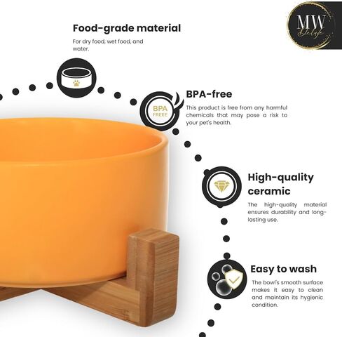 MW Concept Ceramic Bowl for Dog and Cat Food 13.5 OZ | Dog Bowl with Anti Slip Wooden Stand | Ceramic Dog Bowls | Ceramic Bowls for Cats | Pet Feeding Station with Wooden Stand | Bowl for Dogs (Green) in Saudi Arabia