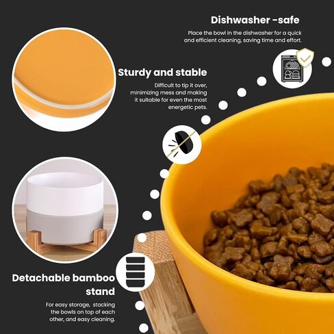 MW Concept Ceramic Bowl for Dog and Cat Food 13.5 OZ | Dog Bowl with Anti Slip Wooden Stand | Ceramic Dog Bowls | Ceramic Bowls for Cats | Pet Feeding Station with Wooden Stand | Bowl for Dogs (Green) in Saudi Arabia
