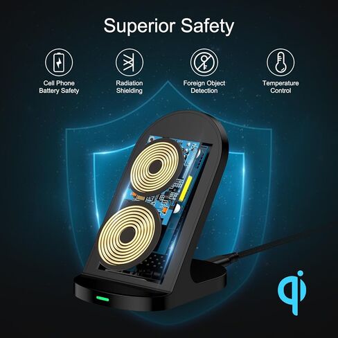 محطة شحن لاسلكية من سامسونج، حامل شاحن لاسلكي سريع للمكتب بقدرة 15 وات مع محول QC لهاتف Samsung Galaxy S24 Ultra S23 S22 S21 S20، iPhone 15/15 Pro/Pro Max/Plus/14/13/12/SE، Google Pixel 8 Pro/7a/ 7 in Kuwait