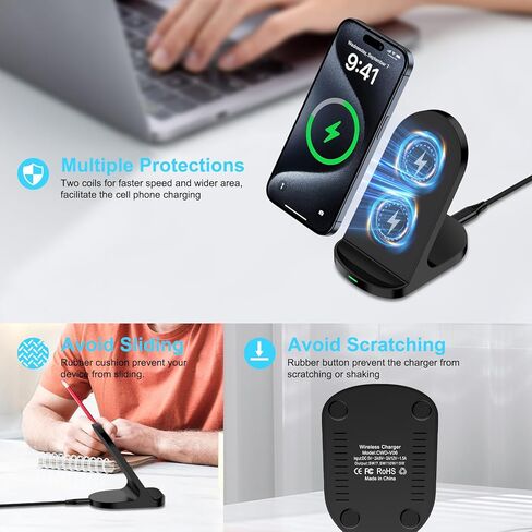 محطة شحن لاسلكية من سامسونج، حامل شاحن لاسلكي سريع للمكتب بقدرة 15 وات مع محول QC لهاتف Samsung Galaxy S24 Ultra S23 S22 S21 S20، iPhone 15/15 Pro/Pro Max/Plus/14/13/12/SE، Google Pixel 8 Pro/7a/ 7 in Kuwait