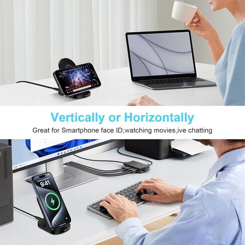 محطة شحن لاسلكية من سامسونج، حامل شاحن لاسلكي سريع للمكتب بقدرة 15 وات مع محول QC لهاتف Samsung Galaxy S24 Ultra S23 S22 S21 S20، iPhone 15/15 Pro/Pro Max/Plus/14/13/12/SE، Google Pixel 8 Pro/7a/ 7 in Kuwait