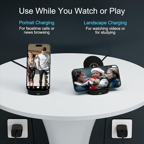 محطة شحن لاسلكية من سامسونج، حامل شاحن لاسلكي سريع للمكتب بقدرة 15 وات مع محول QC لهاتف Samsung Galaxy S24 Ultra S23 S22 S21 S20، iPhone 15/15 Pro/Pro Max/Plus/14/13/12/SE، Google Pixel 8 Pro/7a/ 7 in Kuwait