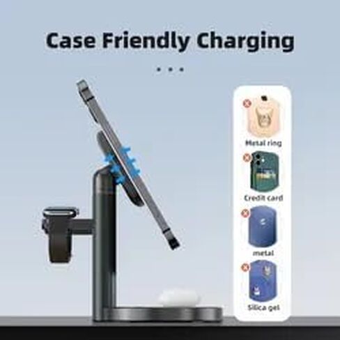 3 in 1 Charging Station for iPhone, Wireless Charger for iPhone /15/14/13/12/11 X Pro Max & Apple Watch - Charging Stand Dock for AirPods (Black) in Saudi Arabia