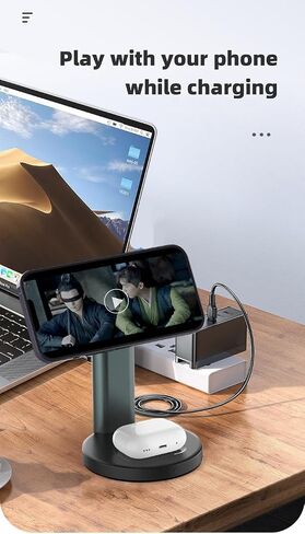 3 in 1 Charging Station for iPhone, Wireless Charger for iPhone /15/14/13/12/11 X Pro Max & Apple Watch - Charging Stand Dock for AirPods (Black) in Saudi Arabia
