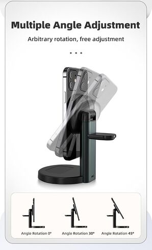 3 in 1 Charging Station for iPhone, Wireless Charger for iPhone /15/14/13/12/11 X Pro Max & Apple Watch - Charging Stand Dock for AirPods (Black) in Saudi Arabia