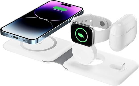 شاحن لاسلكي 3 في 1 لأجهزة Apple، قاعدة شحن لاسلكية لأجهزة iPhone15/ 14/13/12/11 Pro Max/X/Xs Max/8/8 Plus، AirPods 3/2/pro، iWatch Series 9/8/7/ 6/5/SE/4/3/2 (محول متضمن) in Kuwait