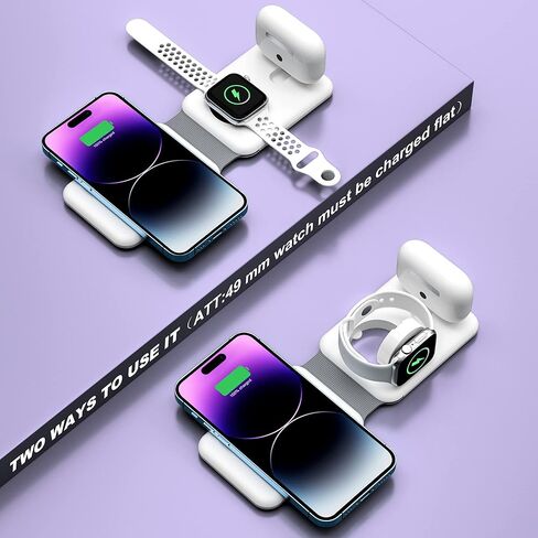 شاحن لاسلكي 3 في 1 لأجهزة Apple، قاعدة شحن لاسلكية لأجهزة iPhone15/ 14/13/12/11 Pro Max/X/Xs Max/8/8 Plus، AirPods 3/2/pro، iWatch Series 9/8/7/ 6/5/SE/4/3/2 (محول متضمن) in Kuwait