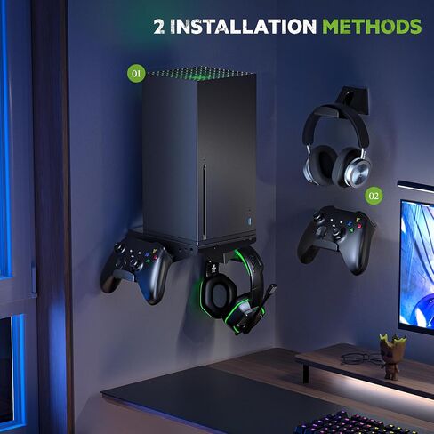 مجموعة Allnice Xbox Series X للتثبيت على الحائط، ملحقات تثبيت قابلة للدوران لـ Xbox Series X مع خطافين لحمل وحدة التحكم وتصميم حامل الحائط لسماعة الرأس لتوفير المساحة (التثبيت على الحائط) in Kuwait