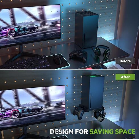 مجموعة Allnice Xbox Series X للتثبيت على الحائط، ملحقات تثبيت قابلة للدوران لـ Xbox Series X مع خطافين لحمل وحدة التحكم وتصميم حامل الحائط لسماعة الرأس لتوفير المساحة (التثبيت على الحائط) in Kuwait