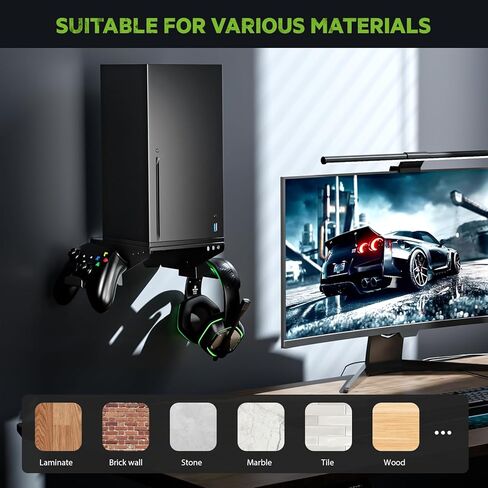 مجموعة Allnice Xbox Series X للتثبيت على الحائط، ملحقات تثبيت قابلة للدوران لـ Xbox Series X مع خطافين لحمل وحدة التحكم وتصميم حامل الحائط لسماعة الرأس لتوفير المساحة (التثبيت على الحائط) in Kuwait