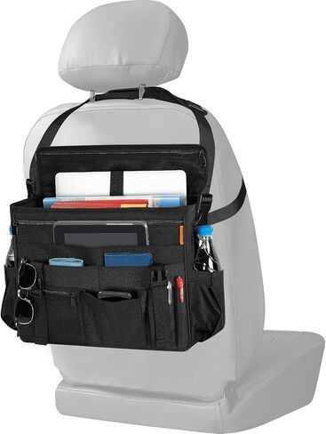 منظم المقعد الأمامي والخلفي للسيارة مع مساحة تخزين مخصصة للكمبيوتر اللوحي/الكمبيوتر المحمول وأشرطة جانبية ثابتة وحزام كتف ناعم قابل للتعديل، وحجرة متعددة الوظائف للتخزين باللون الأسود in Kuwait