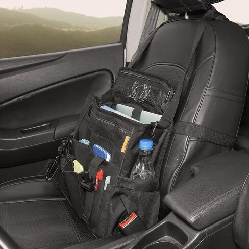 منظم المقعد الأمامي والخلفي للسيارة مع مساحة تخزين مخصصة للكمبيوتر اللوحي/الكمبيوتر المحمول وأشرطة جانبية ثابتة وحزام كتف ناعم قابل للتعديل، وحجرة متعددة الوظائف للتخزين باللون الأسود in Kuwait