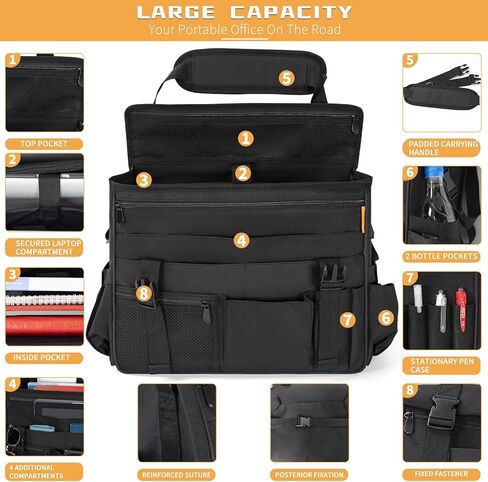 منظم المقعد الأمامي والخلفي للسيارة مع مساحة تخزين مخصصة للكمبيوتر اللوحي/الكمبيوتر المحمول وأشرطة جانبية ثابتة وحزام كتف ناعم قابل للتعديل، وحجرة متعددة الوظائف للتخزين باللون الأسود in Kuwait