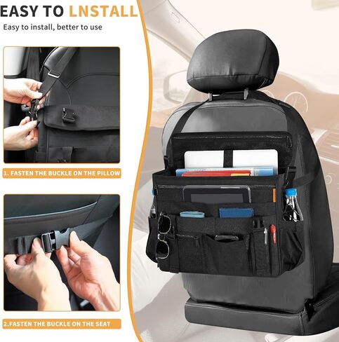 منظم المقعد الأمامي والخلفي للسيارة مع مساحة تخزين مخصصة للكمبيوتر اللوحي/الكمبيوتر المحمول وأشرطة جانبية ثابتة وحزام كتف ناعم قابل للتعديل، وحجرة متعددة الوظائف للتخزين باللون الأسود in Kuwait