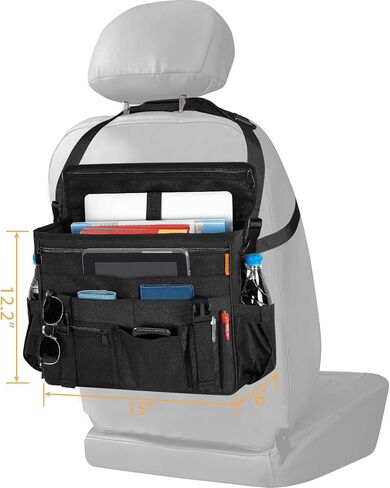 منظم المقعد الأمامي والخلفي للسيارة مع مساحة تخزين مخصصة للكمبيوتر اللوحي/الكمبيوتر المحمول وأشرطة جانبية ثابتة وحزام كتف ناعم قابل للتعديل، وحجرة متعددة الوظائف للتخزين باللون الأسود in Kuwait