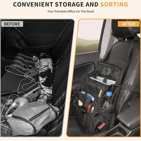 منظم المقعد الأمامي والخلفي للسيارة مع مساحة تخزين مخصصة للكمبيوتر اللوحي/الكمبيوتر المحمول وأشرطة جانبية ثابتة وحزام كتف ناعم قابل للتعديل، وحجرة متعددة الوظائف للتخزين باللون الأسود in Kuwait