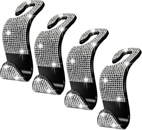 خطافات مقعد السيارة من الكريستال اللامع لمسند الرأس للنساء والفتيات، 4 عبوات من شماعات المقعد الخلفي التلقائي للمحفظة وحقيبة اليد والملابس وحقيبة البقالة (فضي) in Kuwait