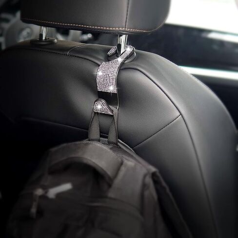 خطافات مقعد السيارة من الكريستال اللامع لمسند الرأس للنساء والفتيات، 4 عبوات من شماعات المقعد الخلفي التلقائي للمحفظة وحقيبة اليد والملابس وحقيبة البقالة (فضي) in Kuwait