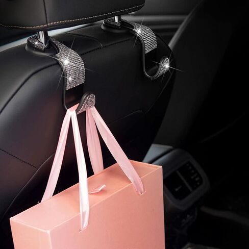 خطافات مقعد السيارة من الكريستال اللامع لمسند الرأس للنساء والفتيات، 4 عبوات من شماعات المقعد الخلفي التلقائي للمحفظة وحقيبة اليد والملابس وحقيبة البقالة (فضي) in Kuwait