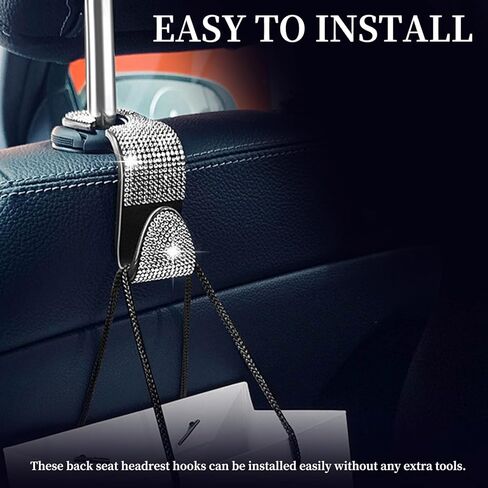 خطافات مقعد السيارة من الكريستال اللامع لمسند الرأس للنساء والفتيات، 4 عبوات من شماعات المقعد الخلفي التلقائي للمحفظة وحقيبة اليد والملابس وحقيبة البقالة (فضي) in Kuwait