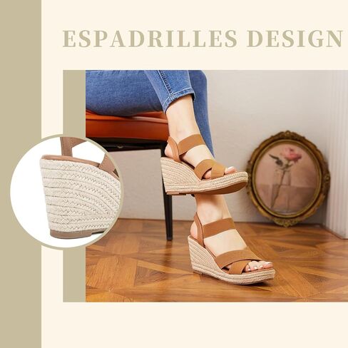 Putu Women's Espadrilles Wedge Sandals Elastic Ankle Strap Platform Sandals Open Toe Criss-cross Wedge Sandals in Saudi Arabia