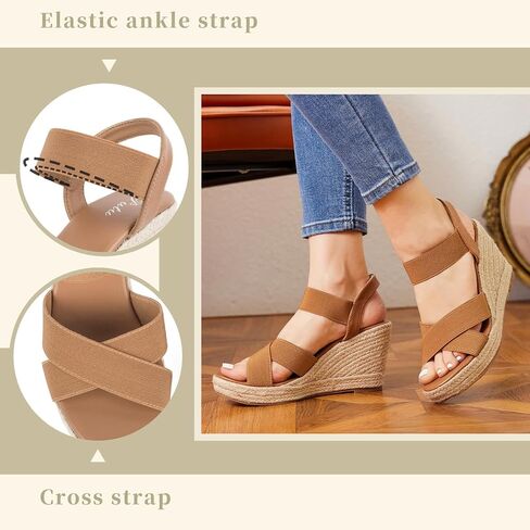 Putu Women's Espadrilles Wedge Sandals Elastic Ankle Strap Platform Sandals Open Toe Criss-cross Wedge Sandals in Saudi Arabia