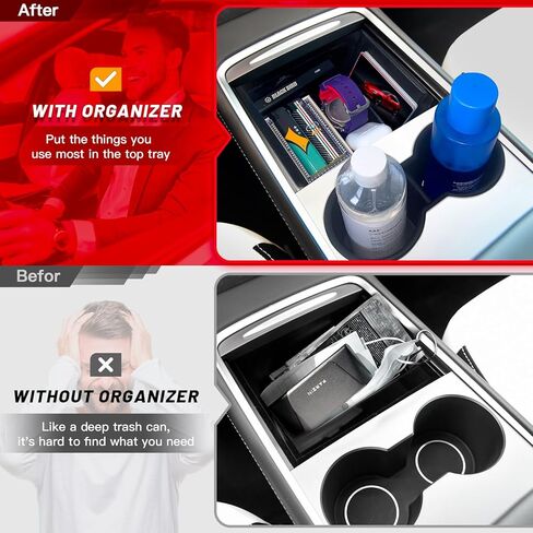 صينية تنظيم وحدة التحكم المركزية متوافقة مع طراز Tesla Y/3 2021-2024، ملحقات داخلية لصندوق تخزين درج مخفي ومسند للأكواب، عبوة من 4 قطع in Kuwait