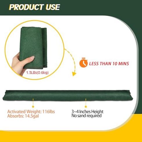 2 Pcs Water Activated Barrier 17 ft x 6.5 Inch Flood Barrier for Home Sandless Sand Bags Reusable Absorbent Flood Prevention Barrier for Garage Door Basement Protection in Saudi Arabia