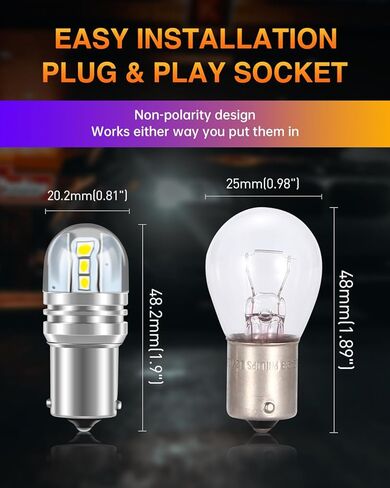 LUYED 1200 لومن 7440 7443 LED لمبة ضوء الفرامل 7441 7444 T20 W21W استبدال مصابيح LED للنسخ الاحتياطي الذيل الفرامل بدوره إشارة أضواء وقوف السيارات، زينون الأبيض، حزمة من 2 in Kuwait