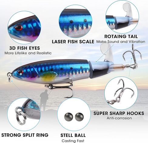 Bass Fishing Lures Set,Plopping Minnow Lure with Floating Rotating Tail Freshwater Artificial Hard Baits Swimbait Slow Sinking Lures for Trout Pike Walleye in Kuwait