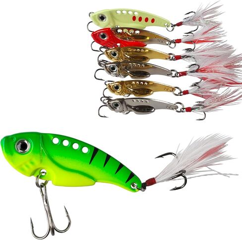 KOOLIYA 7 Pcs Different Sizes Fishing Lures Hard Bait Metal Blade Lure VIB Lure Topwater Lure, with Treble Hook Lipless Crankbait for Bass Trout Walleye Redfish Fishing in Kuwait