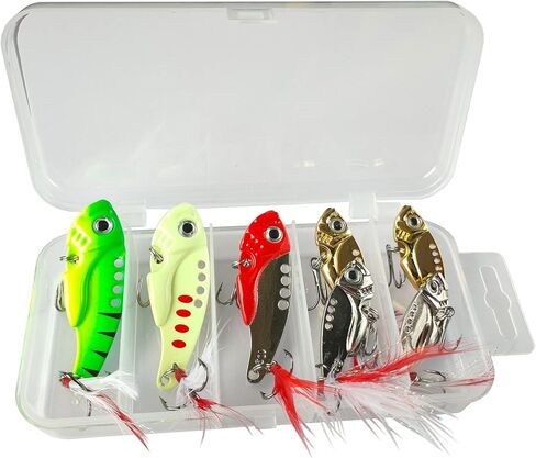 KOOLIYA 7 Pcs Different Sizes Fishing Lures Hard Bait Metal Blade Lure VIB Lure Topwater Lure, with Treble Hook Lipless Crankbait for Bass Trout Walleye Redfish Fishing in Kuwait