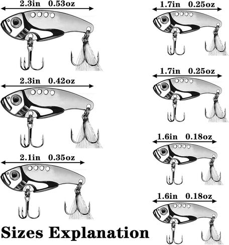 KOOLIYA 7 Pcs Different Sizes Fishing Lures Hard Bait Metal Blade Lure VIB Lure Topwater Lure, with Treble Hook Lipless Crankbait for Bass Trout Walleye Redfish Fishing in Kuwait