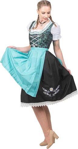 Long Black & Green Dirndl Dress Set For German Oktoberfest And Halloween in Saudi Arabia