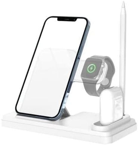 قاعدة شحن لاسلكية 4 في 1، قاعدة شحن سريعة مطورة لعام 2023 لسلسلة iWatch 7/6/SE/5/4/3/2، AirPods & Pencil، متوافقة مع iPhone13/12Pro/11/XS/XR/8 in Saudi Arabia