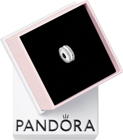 Pandora Double Lined Pavé Clip Charm - أساور اللحظات المتوافقة - مجوهرات للنساء - هدية للنساء في حياتك - مصنوعة من الفضة الاسترليني والزركونيا المكعبة، مع صندوق هدايا in Saudi Arabia