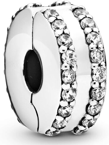 Pandora Double Lined Pavé Clip Charm - أساور اللحظات المتوافقة - مجوهرات للنساء - هدية للنساء في حياتك - مصنوعة من الفضة الاسترليني والزركونيا المكعبة، مع صندوق هدايا in Saudi Arabia
