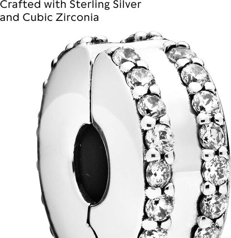 Pandora Double Lined Pavé Clip Charm - أساور اللحظات المتوافقة - مجوهرات للنساء - هدية للنساء في حياتك - مصنوعة من الفضة الاسترليني والزركونيا المكعبة، مع صندوق هدايا in Saudi Arabia
