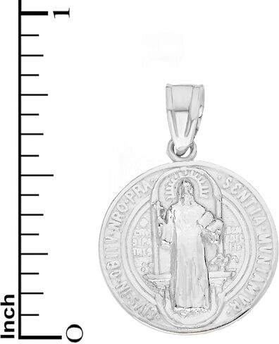 الصلبة 14k الذهب الأبيض قلادة سانت بنديكت - وسام ديني مزدوج الجوانب in Kuwait