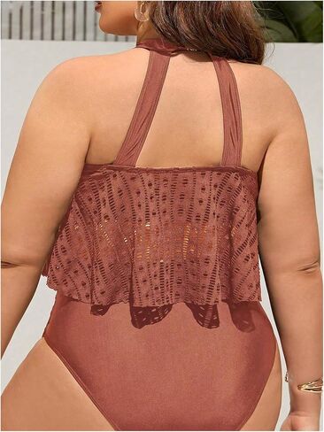 SOLY HUX Women's Plus Size Tankini Swimsuits Halter Hollow Out High Waisted Bikini Two Piece Bathing Suits in Saudi Arabia