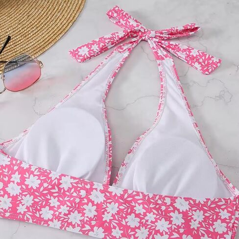 Bikini Set for Women Floral Halter Tummy Control 3 Piec Swimsuit High Waisted Bottoms Bathing Suits with Beach Skirt in Saudi Arabia
