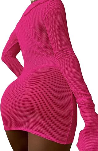 Lilosy Sexy Long Sleeve One Shoulder Bikini Fishnet Beach Swim Cover Up Dress in Kuwait