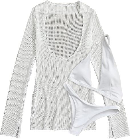 Lilosy Sexy Long Sleeve One Shoulder Bikini Fishnet Beach Swim Cover Up Dress in Kuwait
