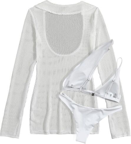 Lilosy Sexy Long Sleeve One Shoulder Bikini Fishnet Beach Swim Cover Up Dress in Kuwait