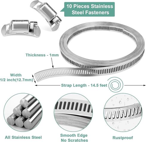 Hose Clamp, 8.5 Ft DIY Stainless Steel Hose Clamps Assortment Kit with 6 Fasteners, Adjustable Worm Gear Hose Clamps Large Band Clamp Duct Clamps for Ductwork Automotive, Mechanical, Dryer Vent in Saudi Arabia