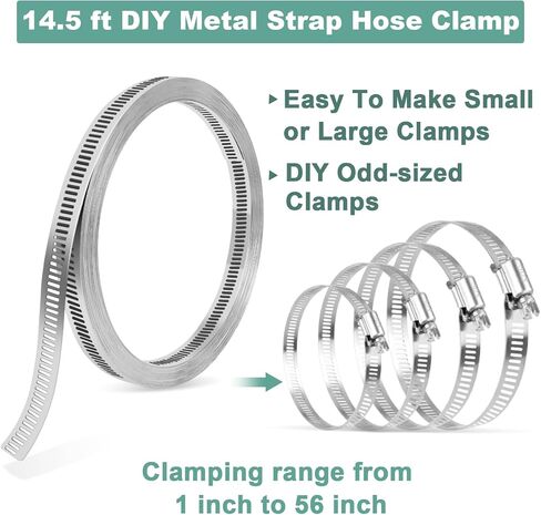 Hose Clamp, 8.5 Ft DIY Stainless Steel Hose Clamps Assortment Kit with 6 Fasteners, Adjustable Worm Gear Hose Clamps Large Band Clamp Duct Clamps for Ductwork Automotive, Mechanical, Dryer Vent in Saudi Arabia