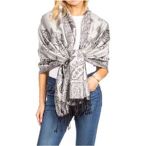 Sakkas Damari Women's Silky Soft Reversible Border Woven Pashmina Scarf Shawl Wrap